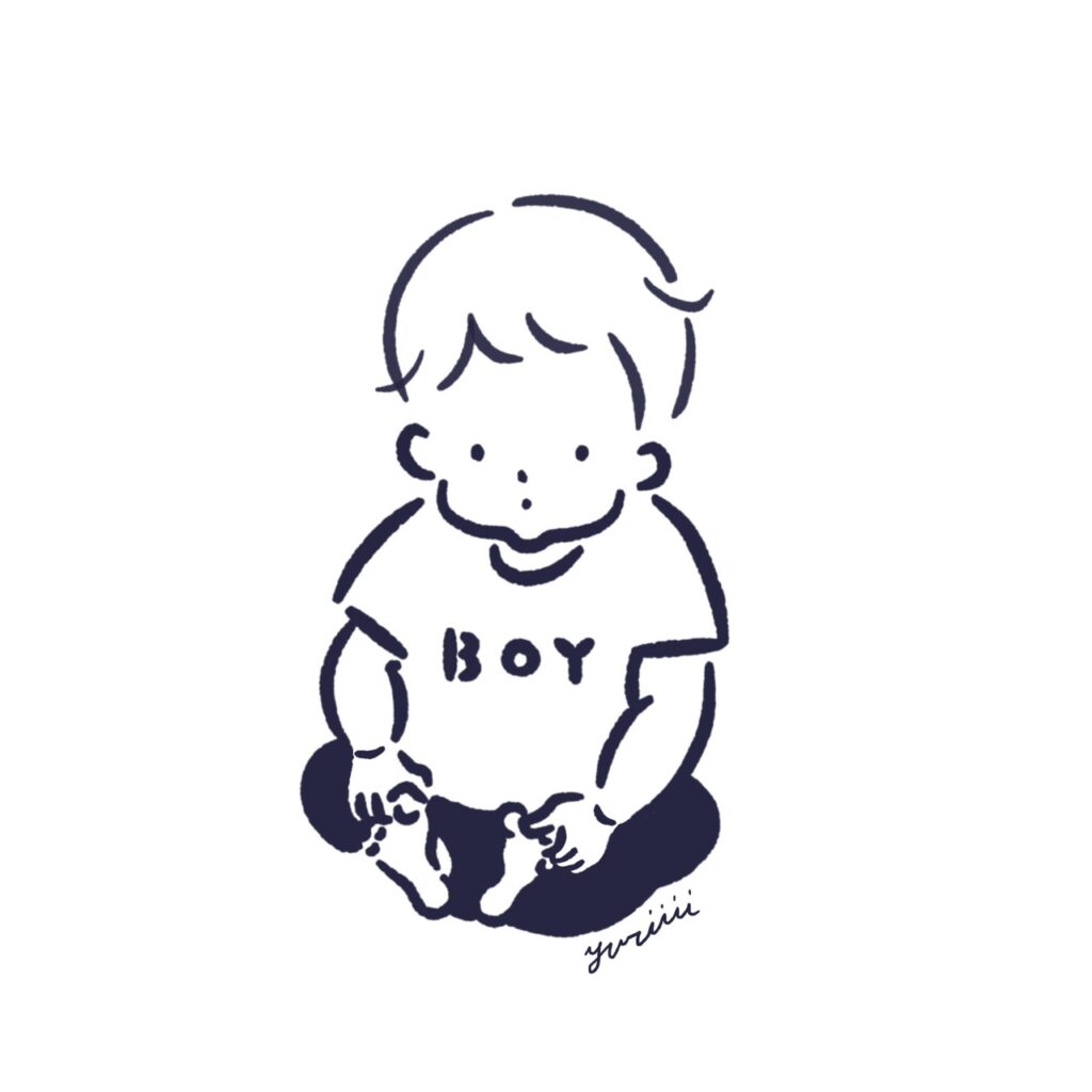 男の子が赤ちゃん座りしているイラスト