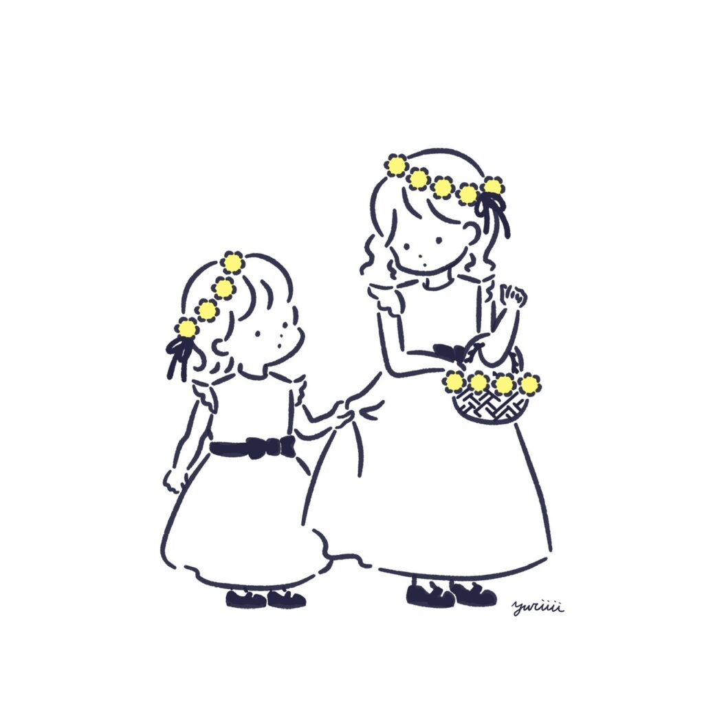 花冠を被った女の子2人のイラスト
