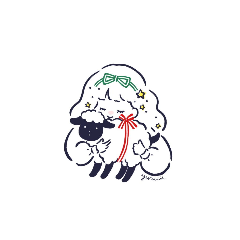 羊のぬいぐるみを持った女の子どものイラスト
