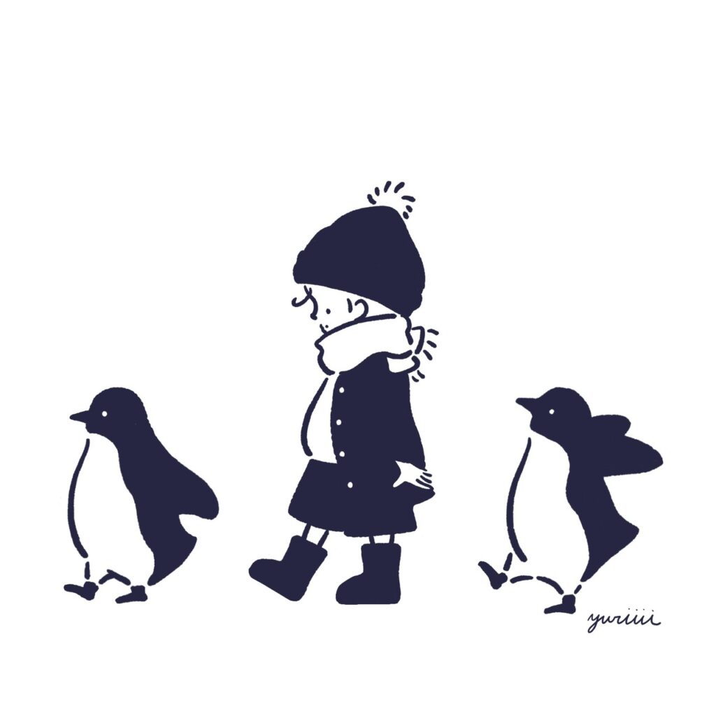 ペンギンと子どものイラスト