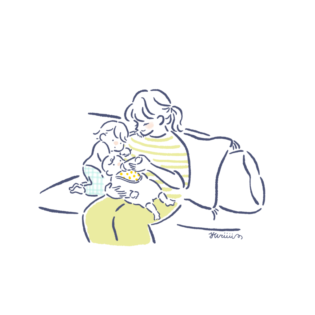 赤ちゃんにミルクを上げるママのイラスト