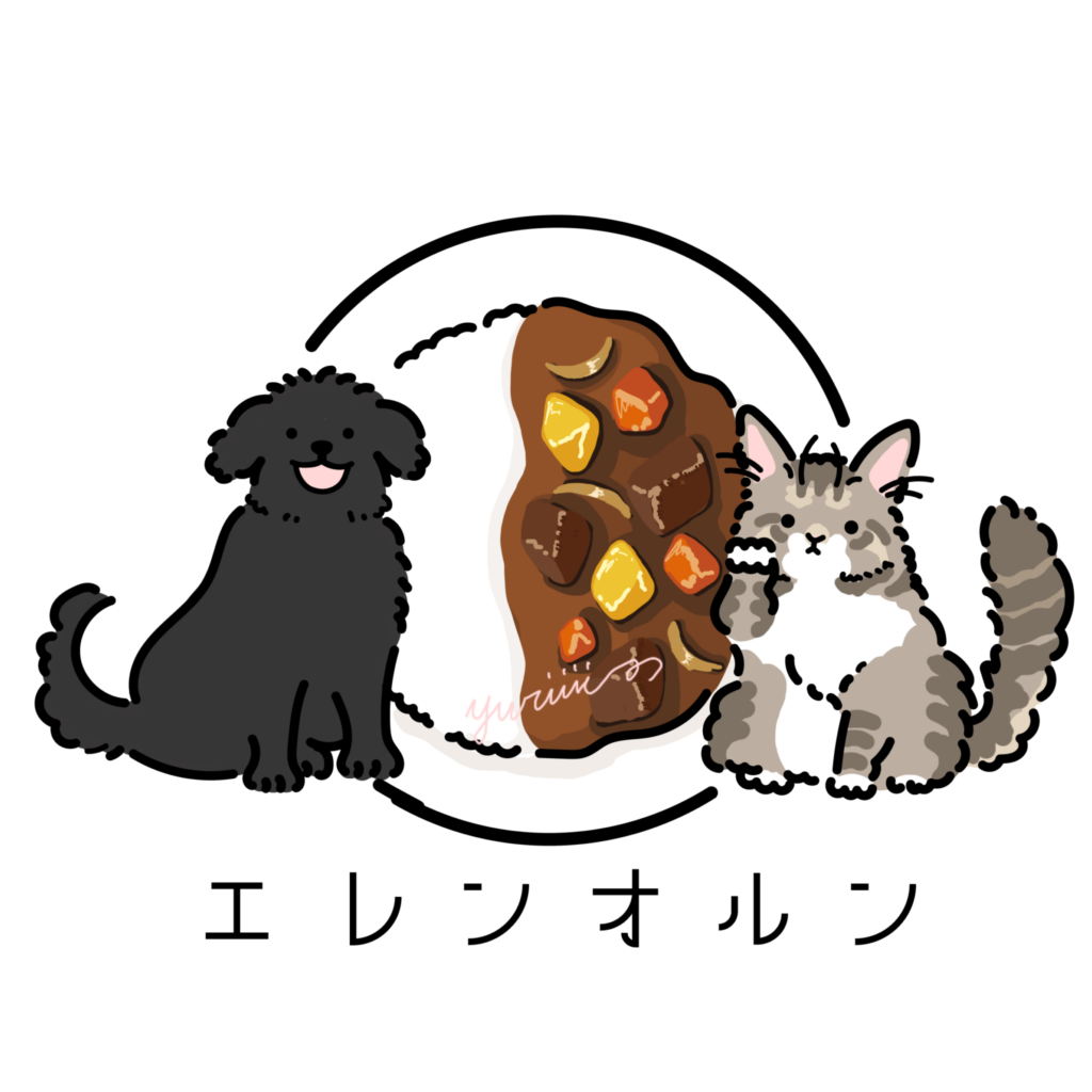 犬と猫とカレーのイラスト